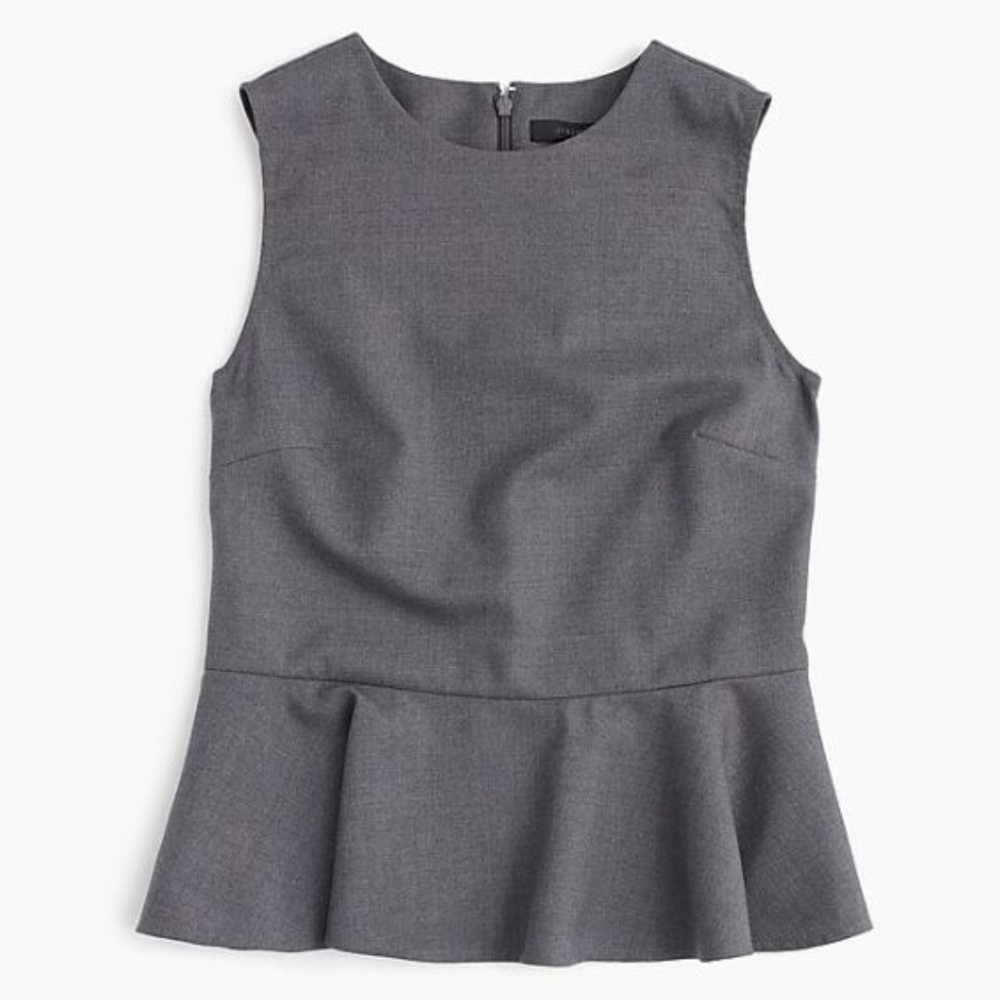 J. Crew Super 120s Wool Peplum Top in Grey (New)